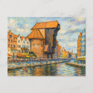 Postal Festiva Dibujo al pastel de la histórica puerta de la grúa