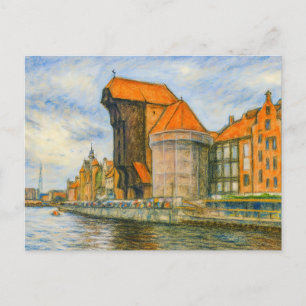 Postal Festiva Dibujo al pastel de la histórica puerta de la grúa