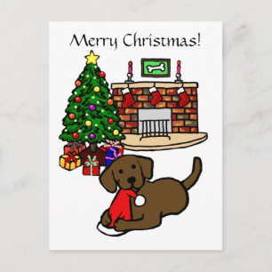 Postal Festiva Dibujo animado de Labradors del chocolate del
