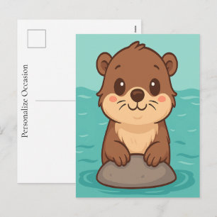 Postal Festiva Dibujo animado encantador de una cría de nutria li
