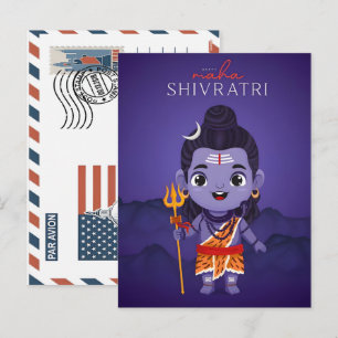 Postal Festiva Dibujo animado lindo del señor shiva para la celeb