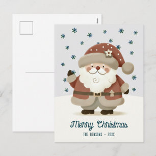 Postal Festiva Dibujo de copos de nieve del simpático Santa Claus