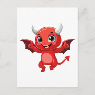 Postal Festiva Dibujo de diablo volador de dibujos animados lindo
