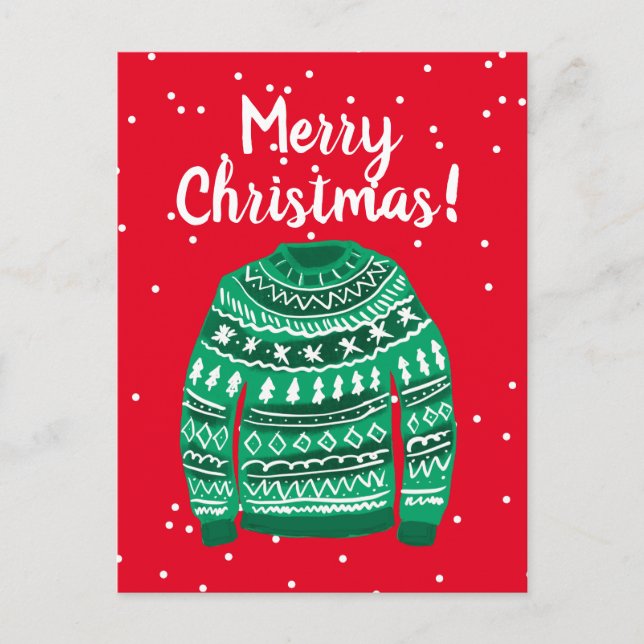 Postal Festiva Dibujo de suéter navideño feo navideño (Anverso)