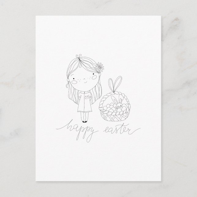 Postal Festiva Dibujo de tinta feliz de Pascua (Anverso)