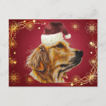 Dibujo del golden retriever con el gorra de Santa