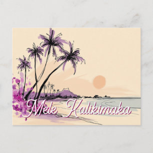 Postal Festiva Dibujo Floral de Hawái Mele Kalikimaka