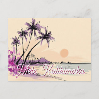 Postal Festiva Dibujo Floral de Hawái Mele Kalikimaka