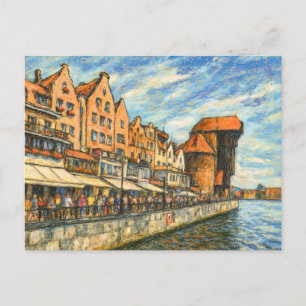 Postal Festiva Dibujo pastel de la entrada histórica de la grúa d