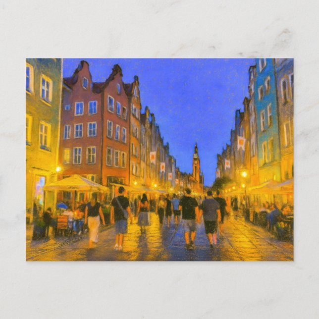 Postal Festiva Dibujo pastel de la puerta de la ciudad de Danzig  (Anverso)