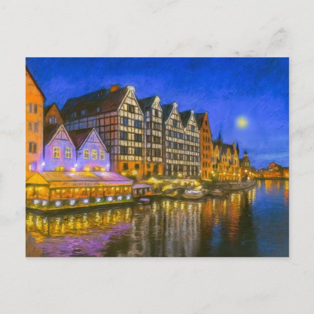 Postal Festiva Dibujo pastel de Motlawa, Danzig, frente al mar en (Anverso)