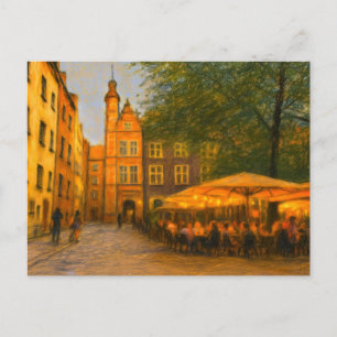 Postal Festiva Dibujo pastel de restaurantes del casco antiguo de