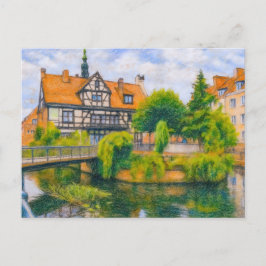 Postal Festiva Dibujo pastel del viejo molino de Danzig en Raduni