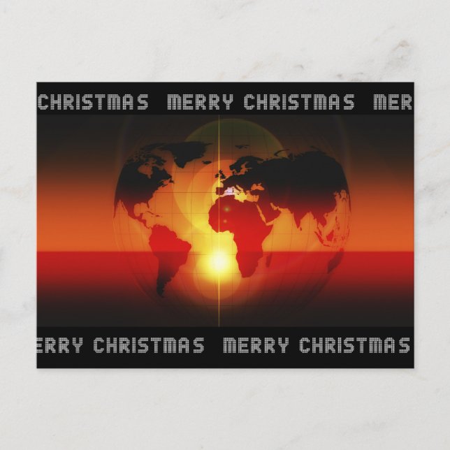 Postal Festiva Digital World Globe Merry Christmas Naranja (Anverso)