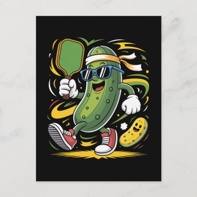 Postal Festiva Dill pickle jugando pickleball (Anverso)