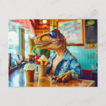 Dino comiendo helado en el café
