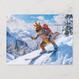 Postal Festiva Dino Ski Adventure en los Alpes