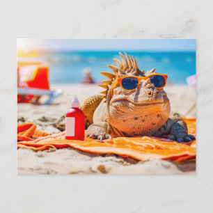 Postal Festiva Dino Sunbathing en la playa