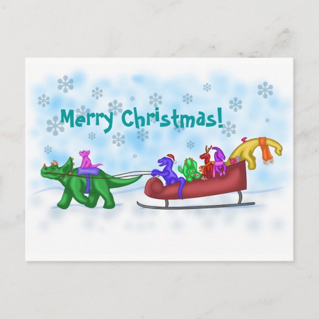 Postal Festiva Dinosaur Sleigh Ride (Anverso)