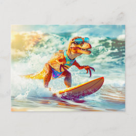 Postal Festiva Dinosaur Surfing Big Wave