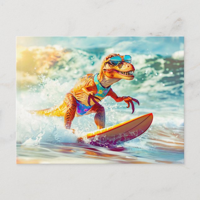 Postal Festiva Dinosaur Surfing Big Wave (Anverso)