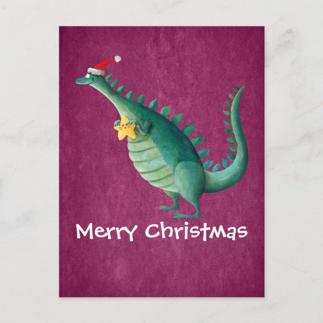 Postal Festiva Dinosaurio - ayudante de Papá Noel (Anverso)
