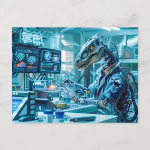 Postal Festiva Dinosaurio ciborg en estación de trabajo de alta t