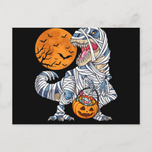 Postal Festiva Dinosaurio de Halloween T rex Momia Calabaza