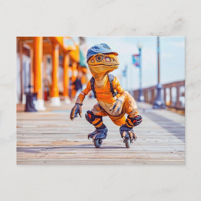 Postal Festiva Dinosaurios en patines en línea (Anverso)