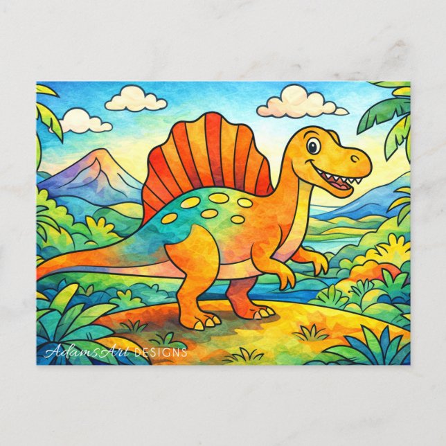 Postal Festiva Dinosaurios Lindos y Coloridos para Niños (Anverso)