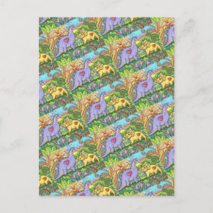 POSTAL FESTIVA DINOSAURIOS PREHISTÓRICOS COLORIDOS, AMIGOS DE DIN