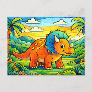 Postal Festiva Dinosauritos Lindos Coloridos para Niños