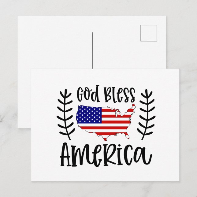 Postal Festiva Dios bendiga a Estados Unidos patriótico (Anverso / Reverso)