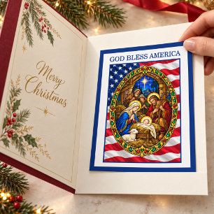 Postal Festiva Dios Bendiga América Natividad Patriótica de Navid