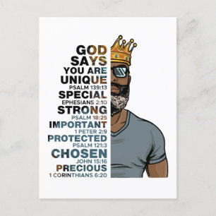 Postal Festiva Dios dice que soy el Rey Negro Melanin Hombre Bruh