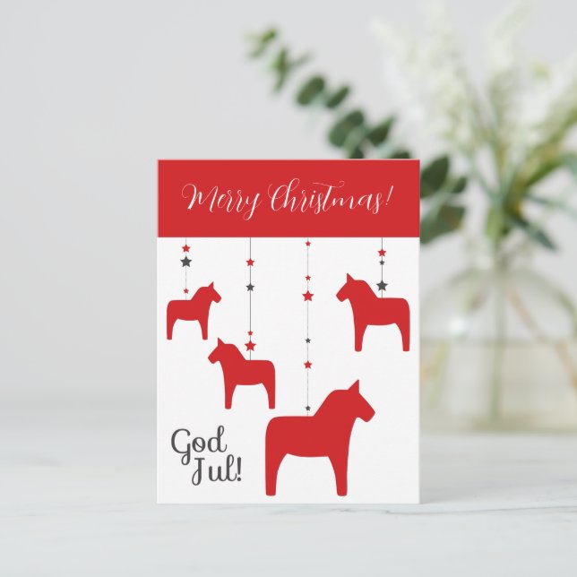 Postal Festiva ¡Dios personalizado jul! Navidades Dala Horse (Anverso de pie)