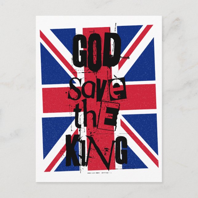 Postal Festiva Dios salve al rey Charles Monarca Real Británico (Anverso)