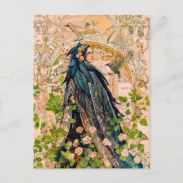 Postal Festiva Diosa Freyja con capa de halcón
