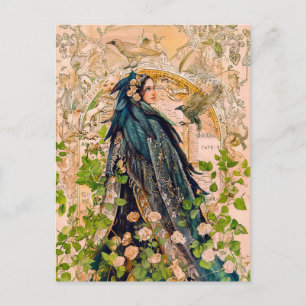 Postal Festiva Diosa Freyja con capa de halcón
