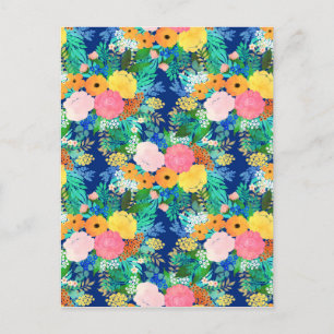 Postal Festiva Diseño Boho de Flores Rosa Azul bonito