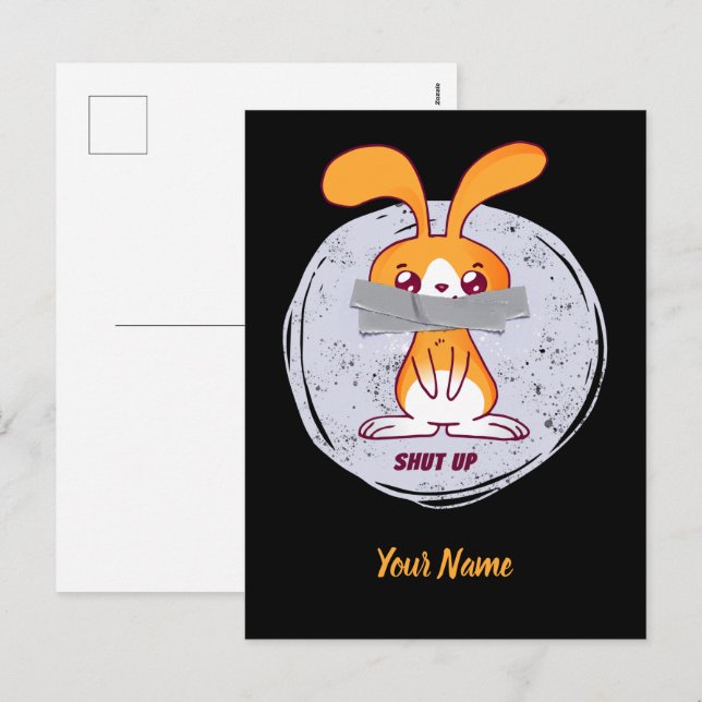 Postal Festiva Diseño cómico sarcástico y gracioso en conejo (Anverso / Reverso)