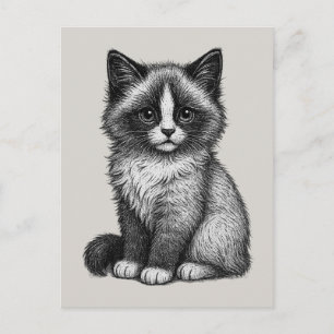 Postal Festiva Diseño de Arte de Gatito Ragdoll Dibujado a Mano e