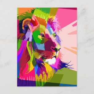 Postal Festiva Diseño de arte pop prismático colorido de león