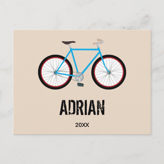 Postal Festiva Diseño de bicicletas Nombre personalizado Año (Anverso)