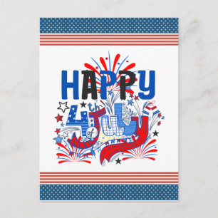 Postal Festiva Diseño de Celebración Patriótica del 4 de Julio Fe