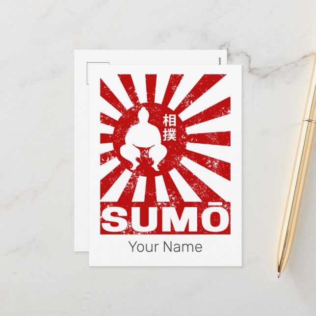 Postal Festiva Diseño de cosecha japonesa de sumo retro (Anverso/Reverso In Situ)