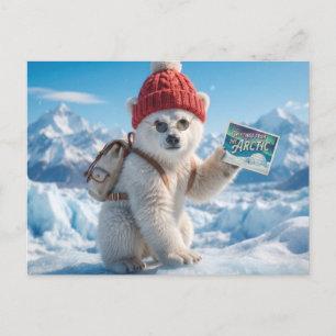 Postal Festiva Diseño de cría de oso polar con gorro y gafas de s