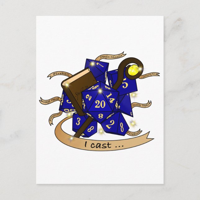 Postal Festiva Diseño de Dados de Mago (Anverso)