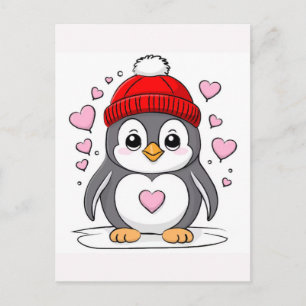 Postal Festiva Diseño de dibujos animados emocionales de pingüino