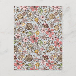 Postal Festiva Diseño de Doodles Florales Rosa Cute Girly Old Ros